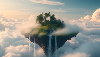 Enchanting Floating Island Amidst Clouds