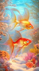 Fototapeta premium Bright Angelfish with Flowing Fins in Vibrant Colors