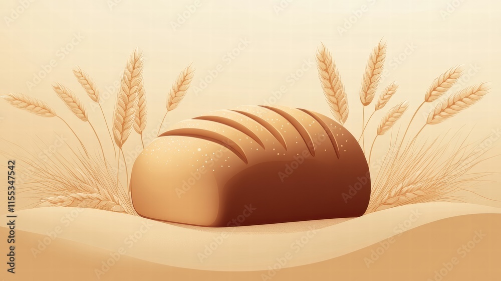 Fototapete minimalist bread loaf resting among wheat grains with space for text and design elements. generative
