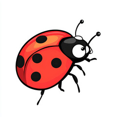 Fototapeta premium Colorful Cartoon Ladybug with Black Spots on a White Background, Perfect for Children’s Illustrations, Educational Material, or Nature-Themed Projects