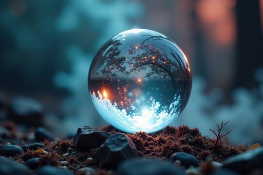Swirling mist inside crystal ball creates a sense of depth and mystery, enigmatic, foggy, cryptic