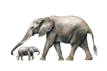 Gorgeous stock pencil drawing featuring a family of safari elephants.