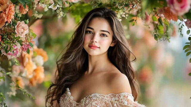 The portrait showcases a beautiful woman with a soft, ethereal quality, her features slightly blurred as if caught in motion, adding a sense of dreamlike elegance to the image.