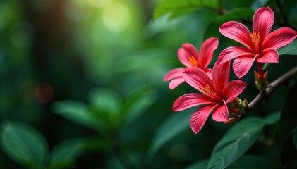 Fototapeta premium Exotic flowers blooming in clusters on a vine, epiphytes, bromeliads, jungle