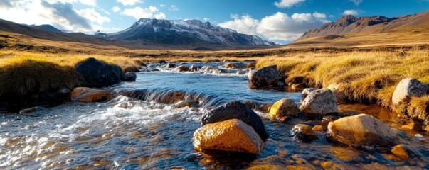 Pure water flowing from mountains in kamchatka peninsula, russia