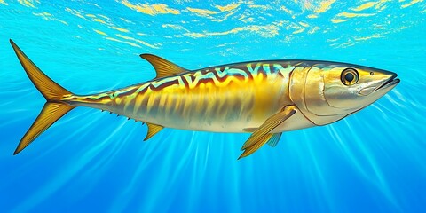 Fototapeta premium Solitary Mackerel Swimming in Tranquil Sea Waters