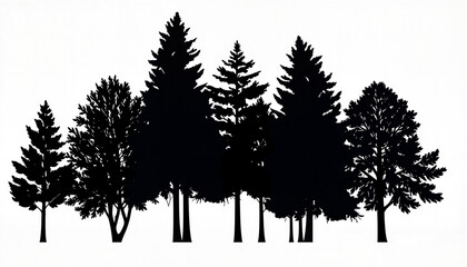 Silhouette of a forest with various tree shapes

