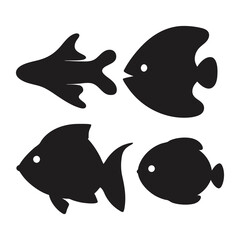 Sea Fish Silhouette Cartoon Set | Naive Oceanic Art Vector