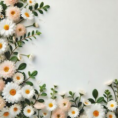Fototapeta premium Daisy Flower Border on a Blank White Background for Spring Themes. Created with Generative AI Technology