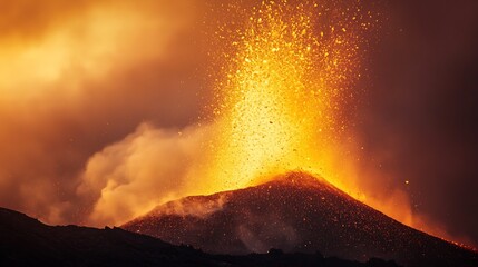 Fototapeta premium Dramatic Volcanic Eruption with Explosive Lava and Ash Clouds : Generative AI