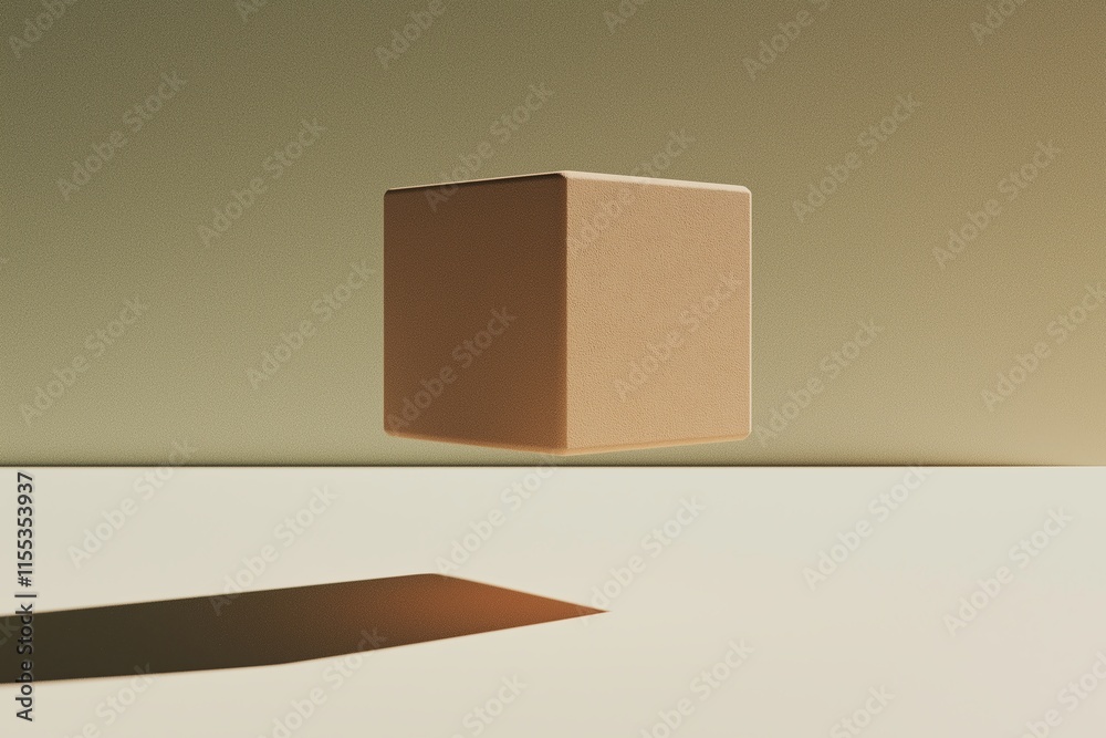 Aufkleber A floating cube casting a faint shadow on a pale surface