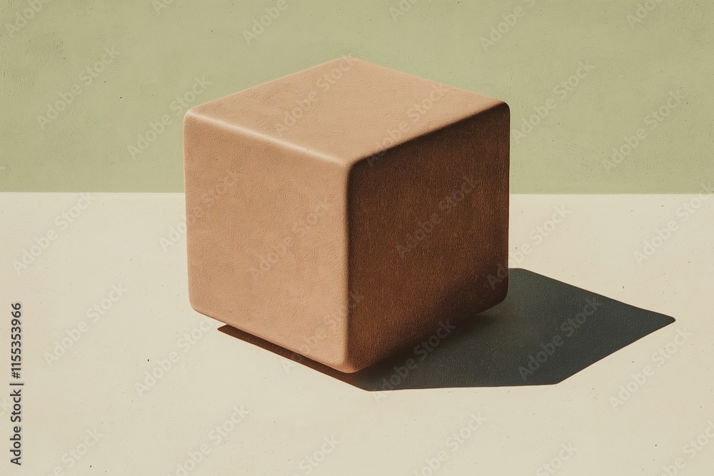 Poster A floating cube casting a faint shadow on a pale surface