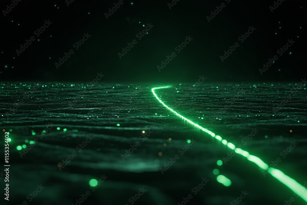 Poster a futuristic depiction of a single glowing line stretching across a black void