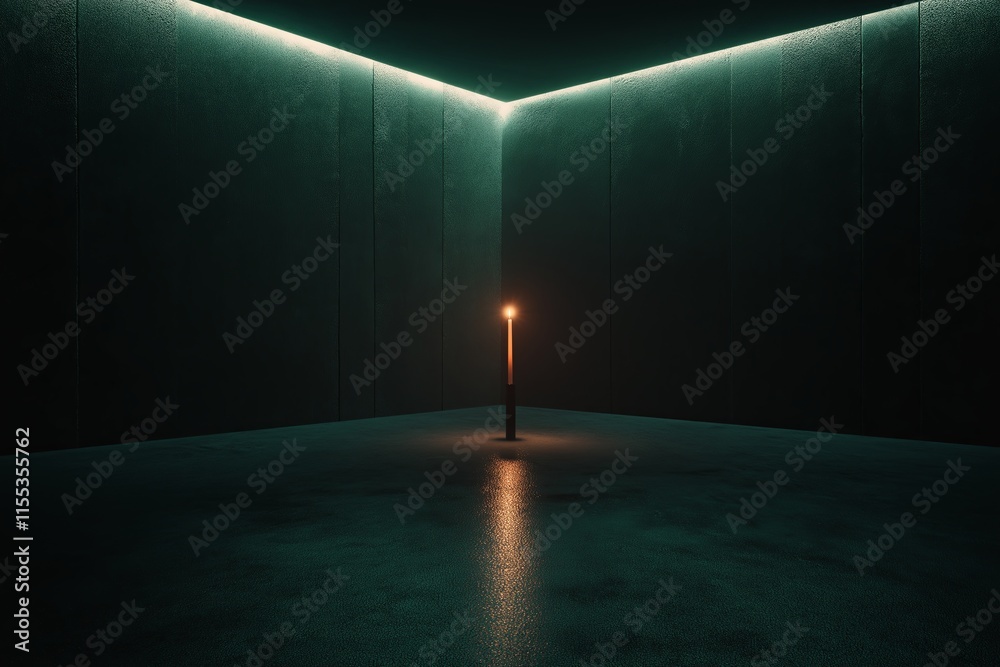 Poster a lone candle casting a faint glow on a plain surface