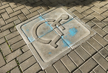 Parking space for disabled people. Parking sign on the road