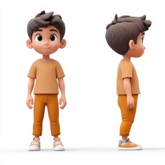 Fototapeta premium 3d character, front view, side perspective, back view, white background