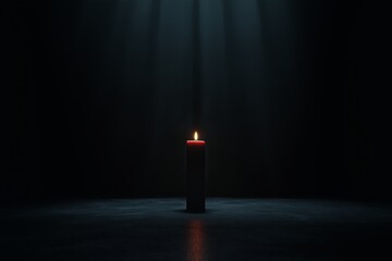 A lone candle casting a faint glow on a plain surface