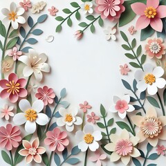 Fototapeta premium Paper-cut spring flowers with blank space for text. Created with Generative AI Technology