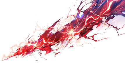 A dynamic illustration featuring vibrant red and white streaks, resembling energy or movement.
