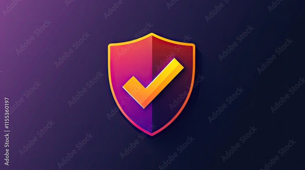 Poster dynamic shield icon with a gradient checkmark, highlighting trust and security in online systems.