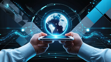 Futuristic Digital Globe and Smartphone with Global Connectivity and Holographic Effects