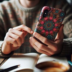 3 A person interacting with a smartphone that has a bright patte