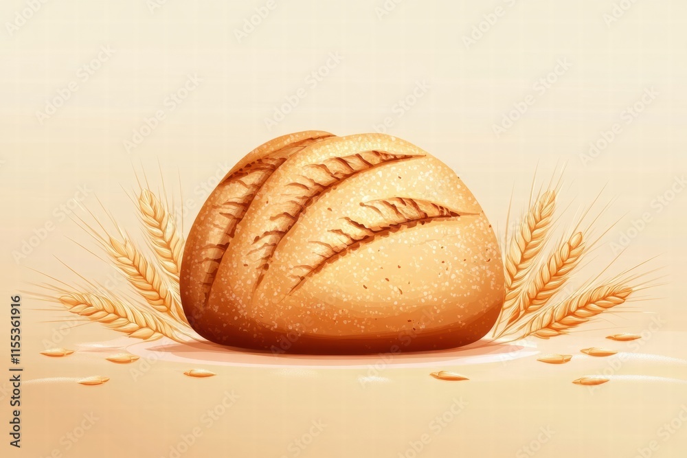 Leinwandbilder Minimalist bread loaf surrounded by wheat grains with space for text or design elements. Generative AI