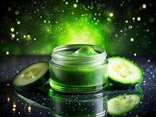 Night Photography: Cucumber Gel Moisturizer, Soothing Skin, Natural Ingredients, Night Cream, Facial Skincare, Hydrating Gel, Botanical Extract, 