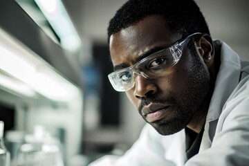 Scientist working in a laboratory, focused on research.