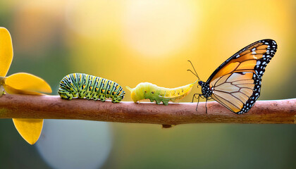 Witness the enchanting metamorphosis of a caterpillar as it transitions through the chrysalis stage to emerge as a stunning butterfly, showcasing nature's remarkable lifecycle