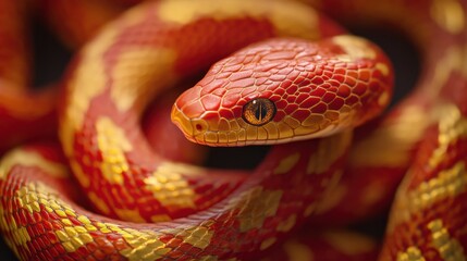 Obraz premium A vibrant red and gold snake coiled elegantly, symbolizing the 2025 Lunar New Year with traditional Chinese motifs.