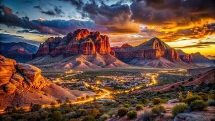 Naklejka premium Red Rock Canyon Dusk Nevada Las Vegas Valley Sunset Vintage Photo