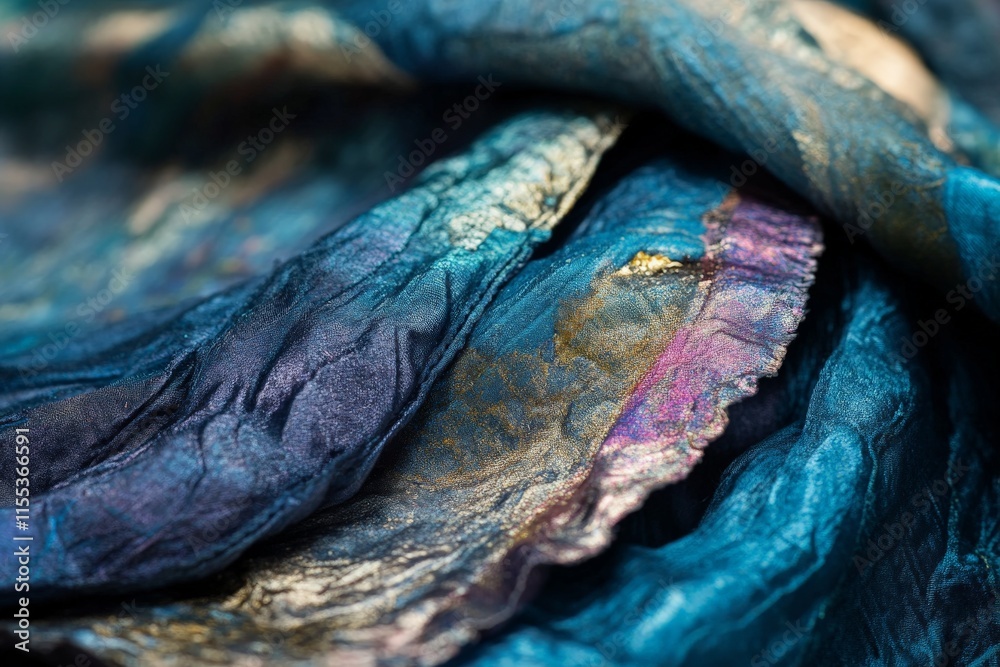 Poster this image showcases a close-up of a vibrant, multicolored fabric with intricate texture details, bl