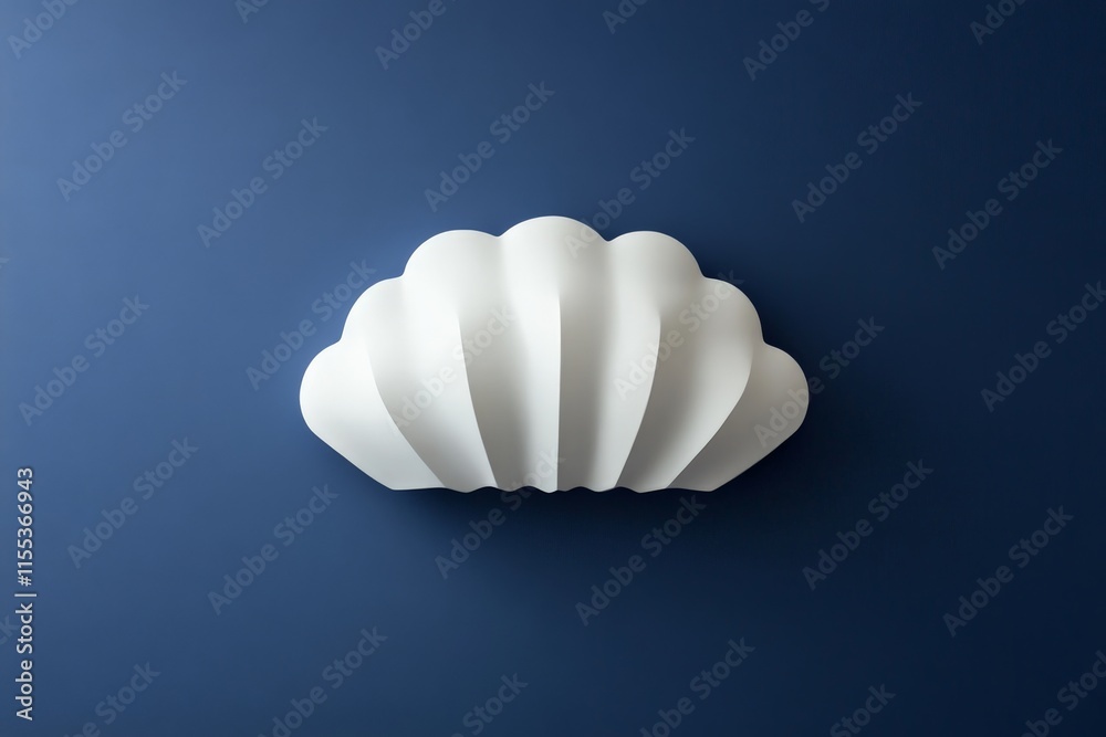 Poster A uniquely shaped white lighting fixture with a shell-like design is mounted on a deep blue background, offering a modern and minimalist touch to any space.