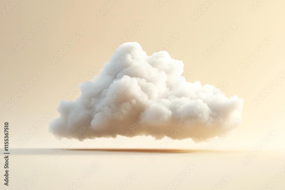 Poster A fluffy and serene white cloud floats gently in a pastel yellow sky, creating a peaceful and calming scene, symbolizing tranquility and simplicity in nature.