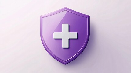 Fototapeta premium Minimalist Purple Shield with Plus Sign Symbol on 2D Design
