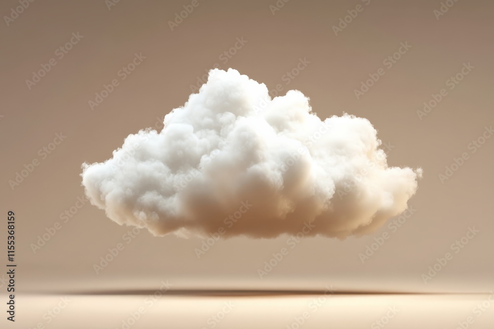 Poster this image features a soft, fluffy cloud hovering against a gentle beige background, capturing a ser