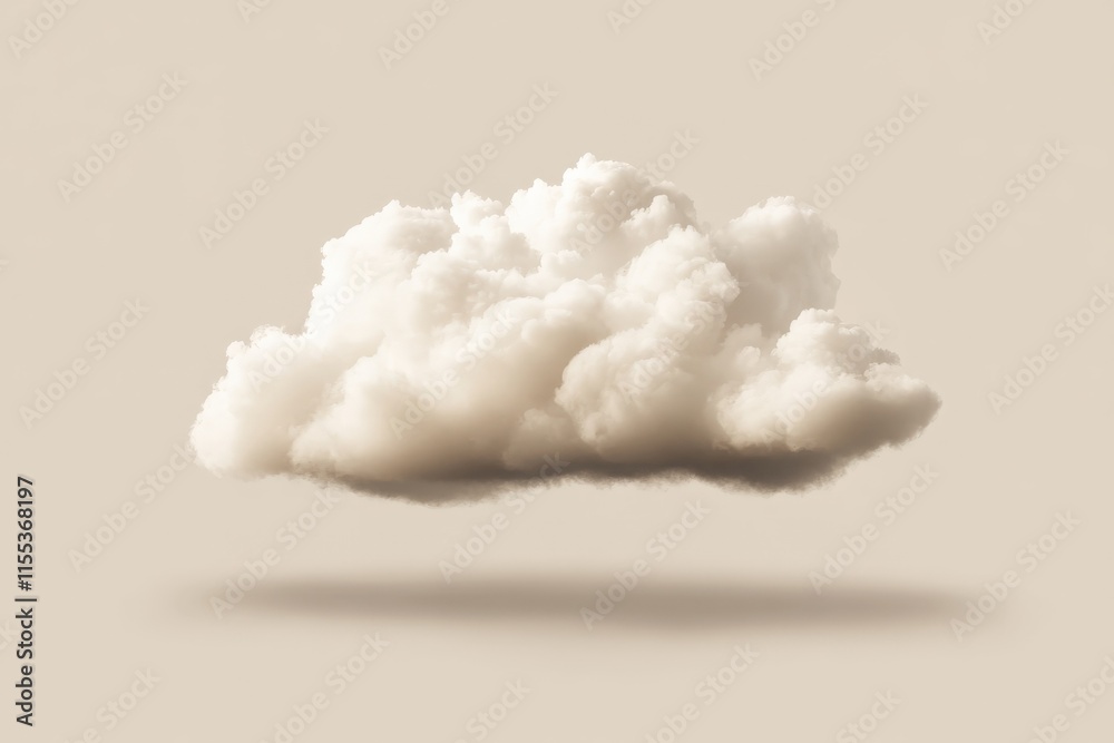 Poster this image shows a soft, floating white cloud casting a delicate shadow on a light background, empha