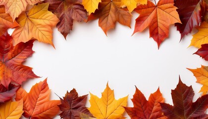 Fototapeta premium fall leaves border white background