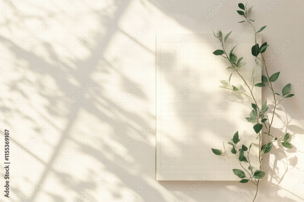 Aufkleber elegant minimalist planner layout with subtle grid lines and greenery accents for creative planning.