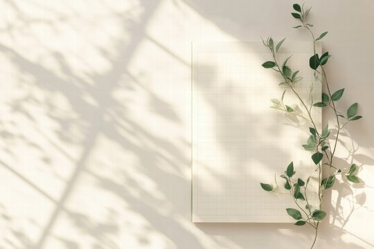 Elegant minimalist planner layout with subtle grid lines and greenery accents for creative planning. Generative AI