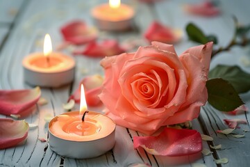 candle and rose petals