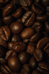 macro photography coffee beans close-up, food and drinks, cheerful morning, free space for text