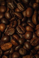 Fototapeta premium macro photography coffee beans close-up, food and drinks, cheerful morning, free space for text