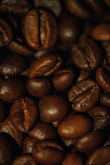 macro photography coffee beans close-up, food and drinks, cheerful morning, free space for text