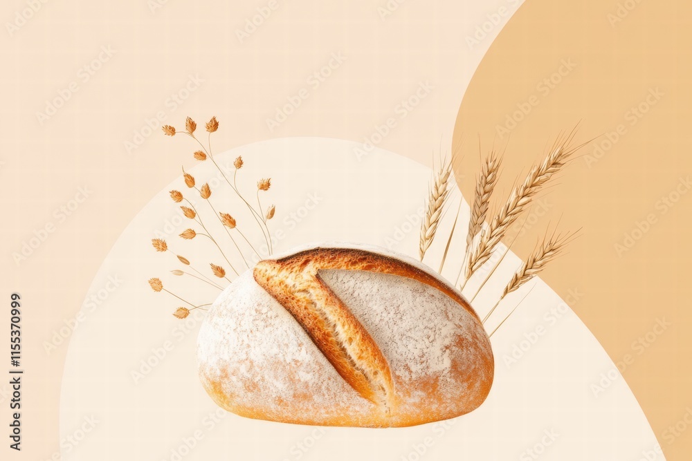Leinwandbilder minimalist bread loaf with wheat grains designed for creative mock up and text placement opportuniti