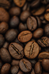 macro photography coffee beans close-up, food and drinks, cheerful morning, free space for text