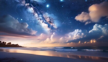 Fototapeta premium a serene night sky full of stars and tender clouds developing a peaceful and dreamy atmosphere best for rest