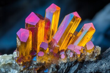 A visually striking crystal cluster featuring vibrant colors and elongated forms, resembling a futuristic cityscape, radiating beauty and mysterious charm.