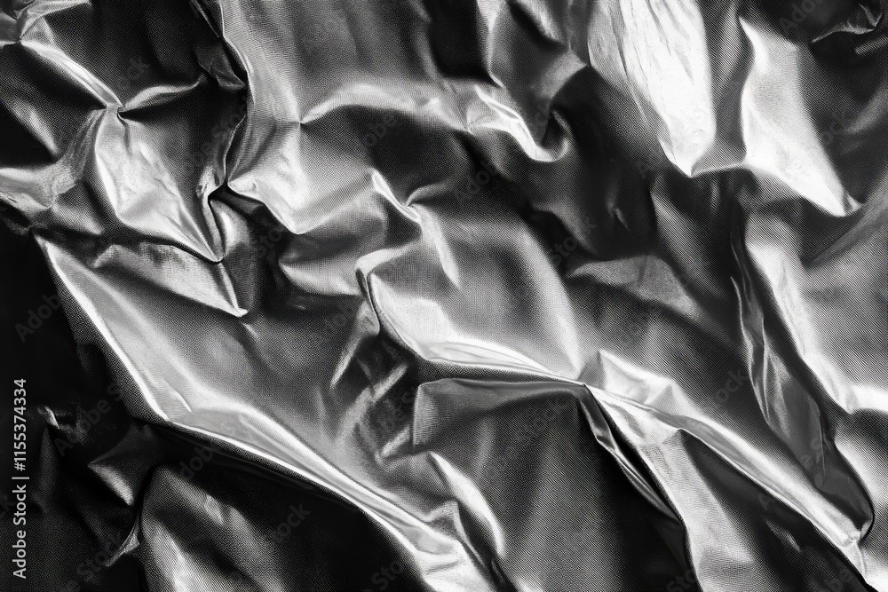 Poster this image captures the crumpled texture of silver foil, showcasing its metallic sheen and intricate